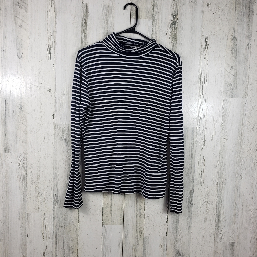 ambiance turtle neck navy blue and white long sleeve shirt women's size 1X